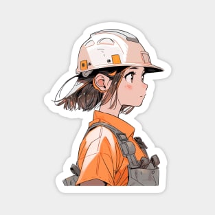 Construction Worker Girl Original Illustration in Anime Style T-Shirt Magnet