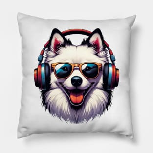 American Eskimo Dog Smiling DJ: Beats in Bright Style Pillow