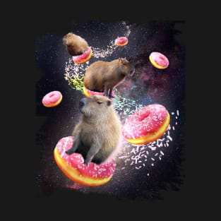 Space Capybara Riding Donut T-Shirt