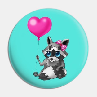 Little Raccoon with a love balloon and a bow on her head Pin