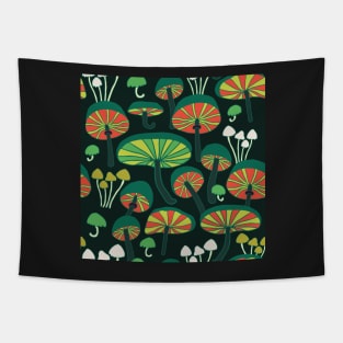 Colorful glowing mushrooms at night Tapestry