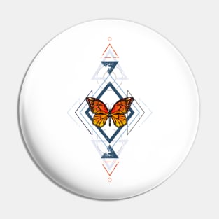 Geometric Pattern with Monarch Butterflies Pin