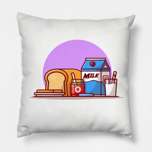 Bread With Strawberry Jam And Milk Cartoon Vector Icon Illustration Pillow