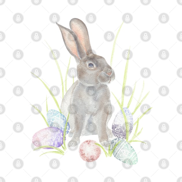 Easter Bunny with Pastel Eggs by paintingbetweenbooks