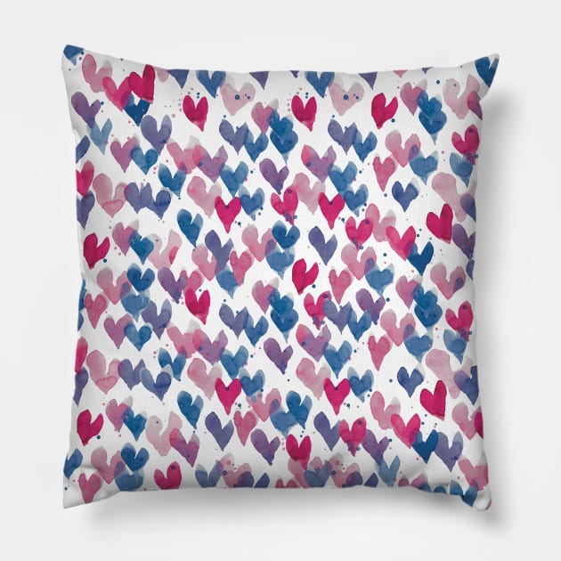 Watercolor Hearts Pillow by Meirami Art 