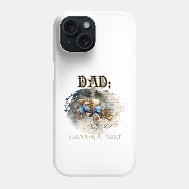 Dad: Steampunk At Heart Vintage Car - Golden Version Phone Case by Té de Chocolate