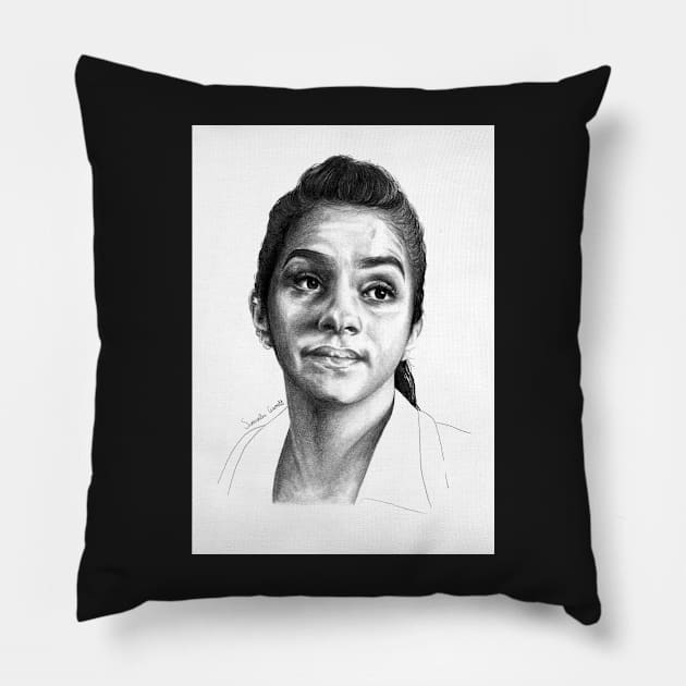 "Is it that obvious?" Yasmin Khan Mandip Gill Portrait Pillow by samanthagarrett