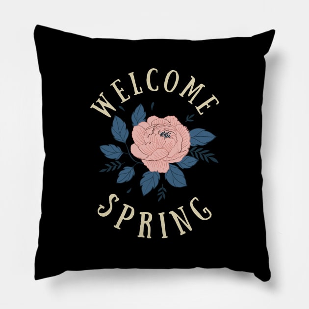 Hello Springtime Pink Flower March April May Earth Green Nature Mental Health Shirt Encouragement Love Inspirational Positivity Cute Happy Spiritual Gift Pillow by EpsilonEridani
