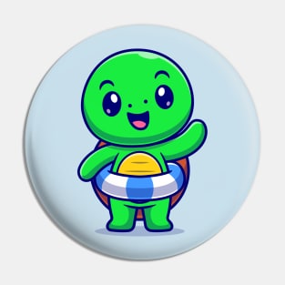 Cute Turtle Wearing Swimming Balloon And Waving Hand  Cartoon Pin