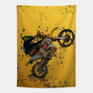 Dirt bike rider on grunge background Tapestry