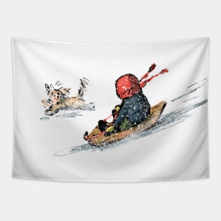 Sledding Together Tapestry