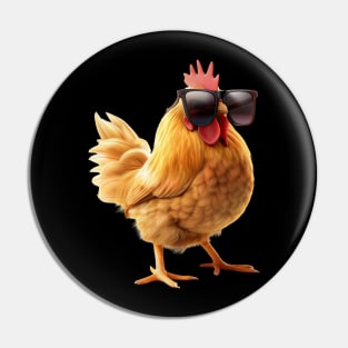 Funny chicken rooster wearing sunglasses Pin