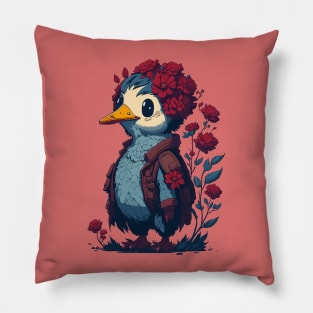 Duck With Red Flowers Hat Pillow