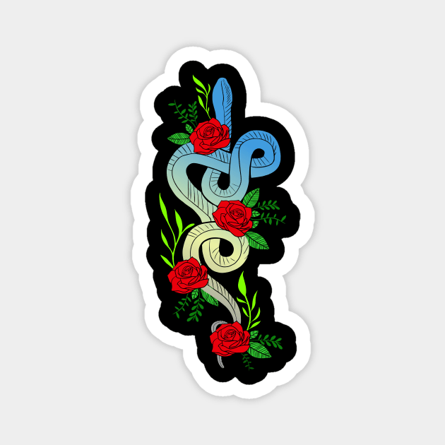 Beautiful snake with flowers Magnet by WAYOF