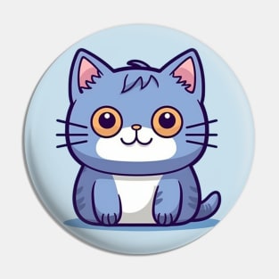 Kawaii Chibi Blue Kitty - Adorable Face, Cute Cat Art Pin