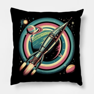 Galactic Space Travel Voyage: Retro Rocket's Stellar Journey Pillow