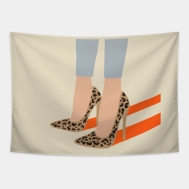 Leopard shoes female print Tapestry by JulyPrints
