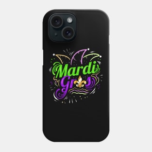 Lettering with Jester Hat and Fleur de Lis for Mardi Gras Phone Case