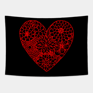 Red Zentangle Heart Tapestry