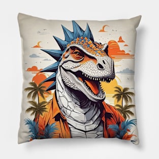 Tropical Dinosaur AI Art Pillow