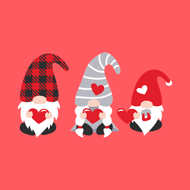 Gnome family, Three Gnomes Holding Hearts, Valentine's Day, Valentine ,Valentine Shirt Design by maliGnom
