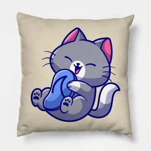 Cute Cat Playing Sandal Cartoon Pillow