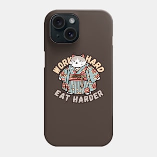 Japanese cat hard work man Phone Case