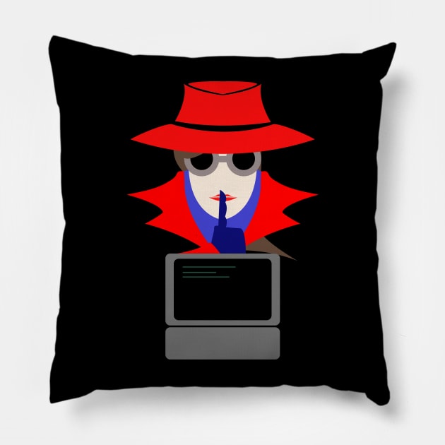 Lady Red Shush (Cauc W/Computer): A Cybersecurity Design Pillow by McNerdic