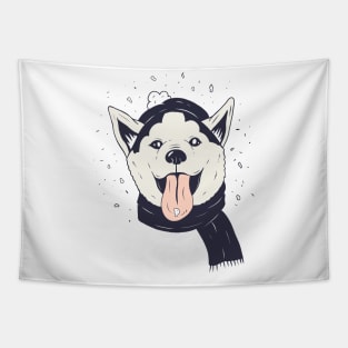 Husky Puppy Christmas Snowing Design Tapestry