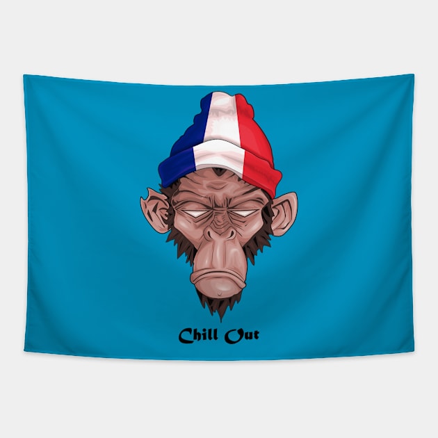 Chill Out ( Drawing For A Monkey With A French Flag ) ( Français ) Tapestry by Ghean