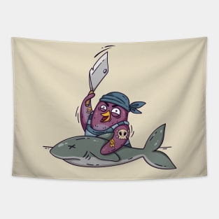 Pirate penguin cut shark Tapestry