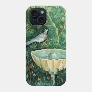 POMPEII COLLECTION,LITTLE BIRDS,DOVES AND FOUNTAIN IN GARDEN ,GREEN FLORAL Phone Case