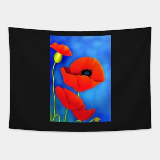 POPPIES BLUE BACKGROUND Tapestry