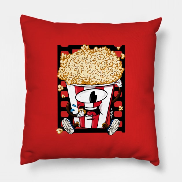 Popcorn Bucket Cartoon Pillow by madebystfn