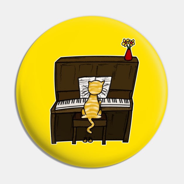 Cat Playing Piano Doodle Pin by doodlerob