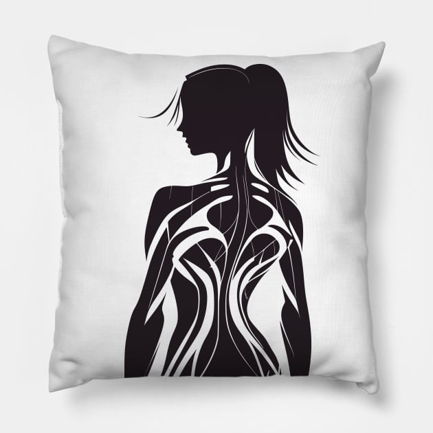 Woman's body black and white silhouette showing muscles in her back Pillow by Danielleroyer