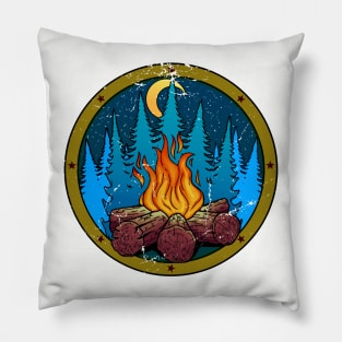 Camping badge with distressed effect Pillow