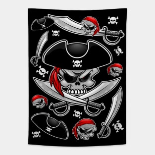 Skull Pirate Captain with Crossed Sabers Tapestry