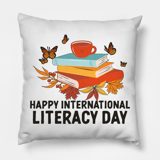 Happy International Literacy Day Book Lover Reading Pillow by everetto