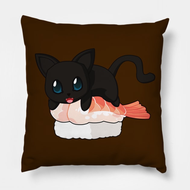 Black Cat Shrimp Sushi Pillow by Myanko