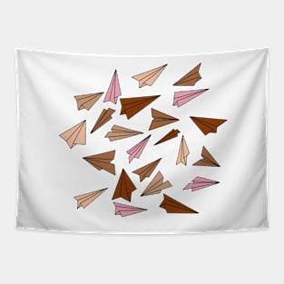 Earthy colors doodle of paper planes pattern Tapestry