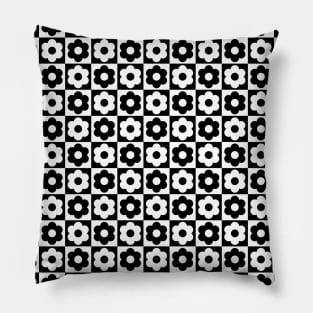 Black and White Checkered Flower Pattern Pillow