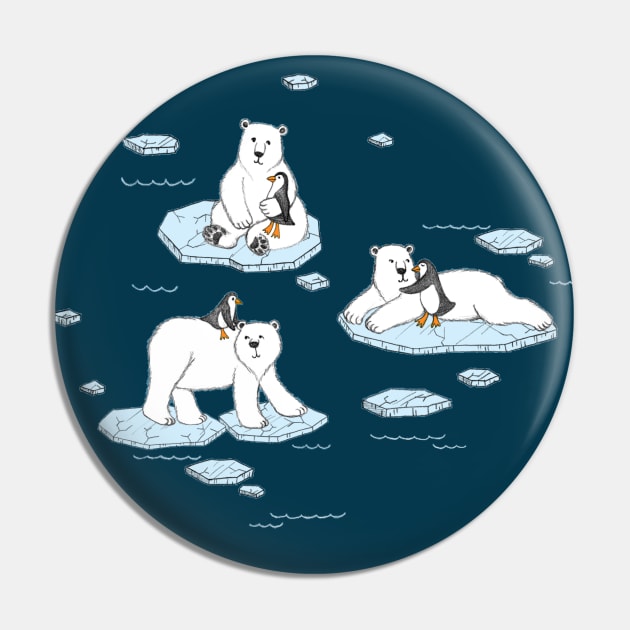 Polar Bear Loves Penguin Pin by micklyn