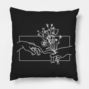 Michelangelo Minimalist Hand Giving Flowers Funny Valentine’s Day Pillow