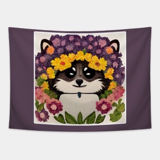 Cute Raccoon Painting With Flowers Tapestry