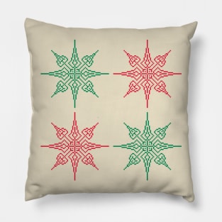 Pixel Snowflake Pattern Style 1 in Red and Green Pillow