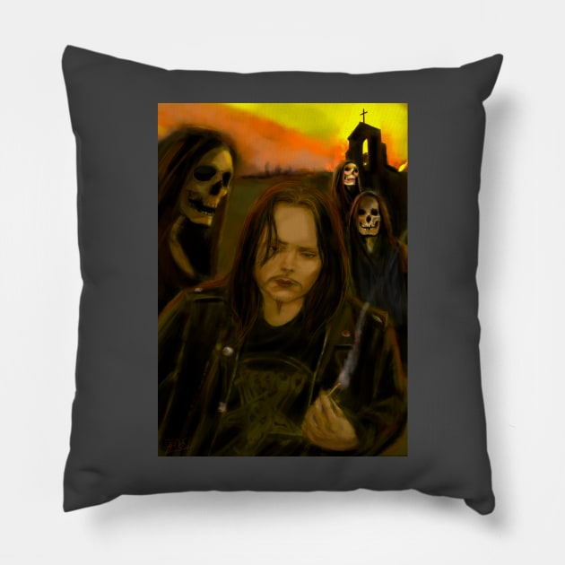 Mayhem Euronymous Pillow by Alan Frost artwork