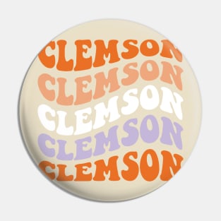 Clemson Retro Wave Font Design Pin