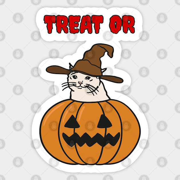 Halloween Crying Cat In A Wizard Hat Trick Or Treat Sticker