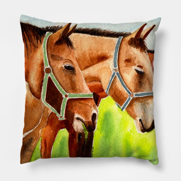 Watercolor Horses Painting Pillow by MMcBuck